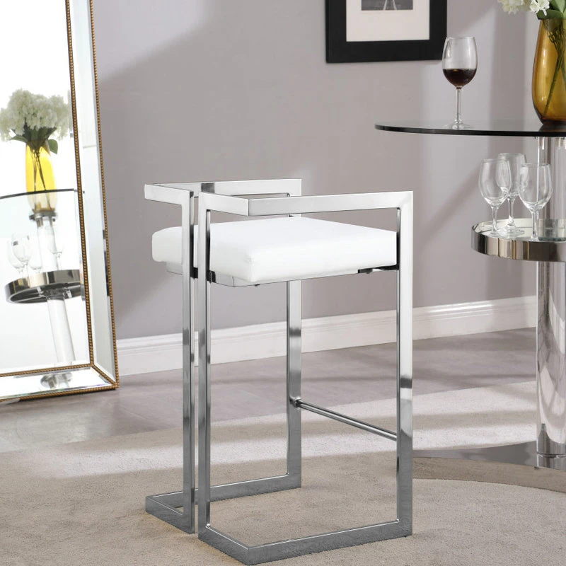 Meridian Furniture Ezra Counter Stool, Set Of 2, White Faux Leather, Chrome Base 6 Meridian Furniture Ezra Counter Stool, Set Of 2, White Faux Leather, Chrome Base - Image 6