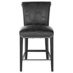 Safavieh Seth Counter Stool, Black Croc/Black Leather/With Nail Head