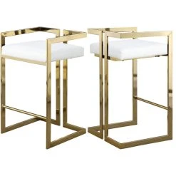 Meridian Furniture Ezra Counter Stool, Set Of 2, White Faux Leather, Gold Base