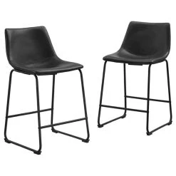 Walker Edison 24" Industrial Faux Leather Counter Stools, Black