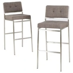 GDFStudio GDF Studio Kyoto Light Gray Fabric Bar Stools, Set Of 2