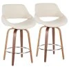 Lumisource Fabrico Mid-Century Modern Counter Stool, Walnut And Cream Fabric, Set Of 2