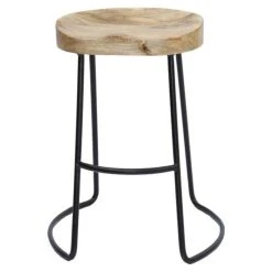 Benzara, Woodland Imprts, The Urban Port Wooden Saddle Seat Barstool With Tubular Metal Base, Small, Brown And Black -CHAMPRO shop 06d1df010c096235 1184 w800 h800 b1 p0