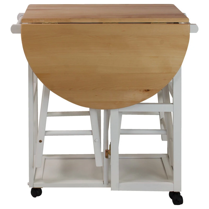 Casual Home Breakfast Cart With Drop Leaf Table, White 1 Casual Home Breakfast Cart With Drop Leaf Table, White