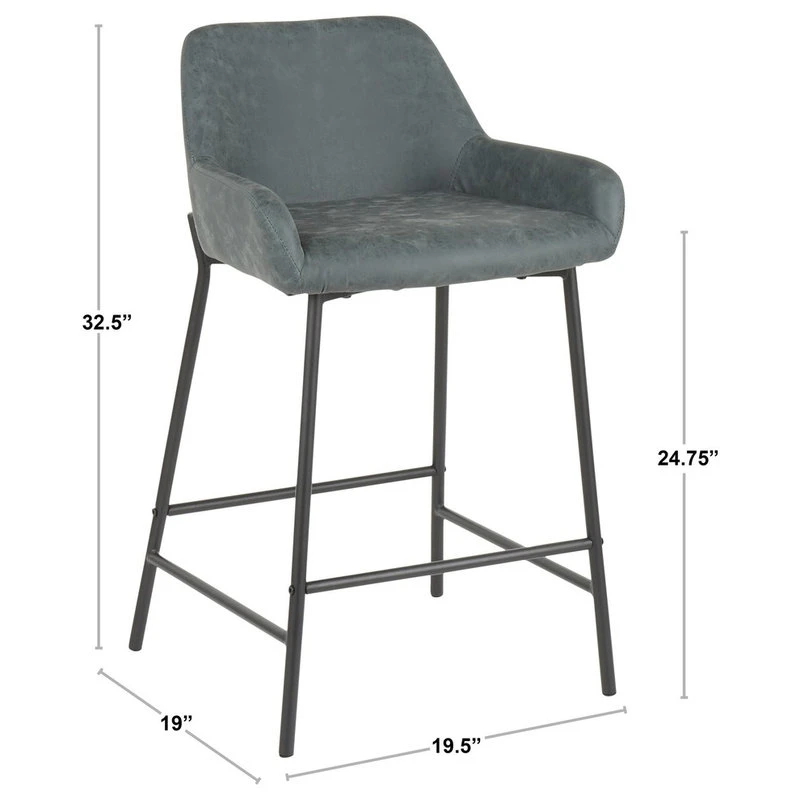 Lumisource Daniella Industrial Counter Stool In Black Metal, Camel Faux Leather, Set Of 2 2 Lumisource Daniella Industrial Counter Stool In Black Metal, Camel Faux Leather, Set Of 2 - Image 2