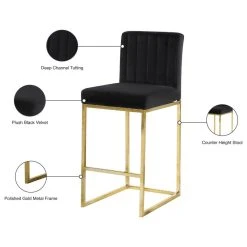Meridian Furniture Giselle Velvet Counter Stool, Black, Gold Base -CHAMPRO shop 09318cde02741490 4913 w800 h800 b1 p0