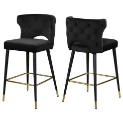 Meridian Furniture Kelly Velvet Stool, Set Of 2, Black