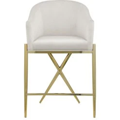 Meridian Furniture Xavier Velvet Upholstered Counter Height Stool, Cream, Gold Finish -CHAMPRO shop 0a611c2d00870100 1655 w800 h800 b1 p0