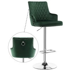 Duhome Inc 1 X Diamond Stitched Height Adjustable Velvet Bar Stool, Dark Green