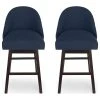 GDFStudio Armstrong Modern Upholstered Swivel Bar Stool, Navy Blue/Espresso