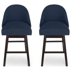 GDFStudio Armstrong Modern Upholstered Swivel Bar Stool, Navy Blue/Espresso