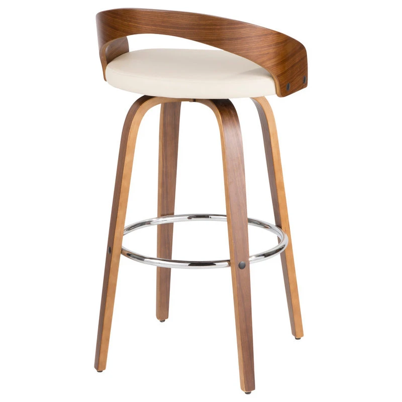 Lumisource Grotto Mid-Century Modern Barstool, Walnut/Cream Faux Leather, Set Of 2 4 Lumisource Grotto Mid-Century Modern Barstool, Walnut/Cream Faux Leather, Set Of 2 - Image 4