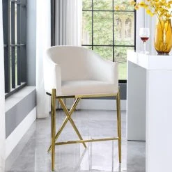 Meridian Furniture Xavier Velvet Upholstered Counter Height Stool, Cream, Gold Finish -CHAMPRO shop 0f717c7600870118 1655 w800 h800 b0 p0