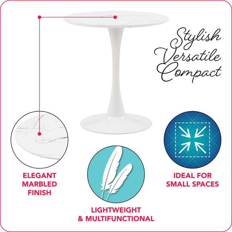 CorLiving Distribution LLC CorLiving Ivo White Marble Top Pedestal Bistro Table 3 CorLiving Distribution LLC CorLiving Ivo White Marble Top Pedestal Bistro Table - Image 3