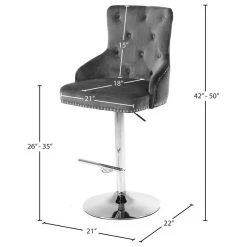 Meridian Furniture Claude Velvet Adjustable Stool, Gray, Chrome Base -CHAMPRO shop 10d157ba027410ca 4328 w800 h800 b1 p0