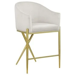 Meridian Furniture Xavier Velvet Upholstered Counter Height Stool, Cream, Gold Finish