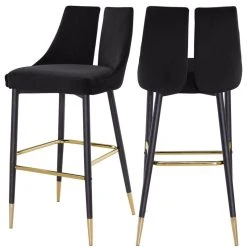 Meridian Furniture Sleek Velvet Bar Stools With Matte Black Metal Legs, Set Of 2
