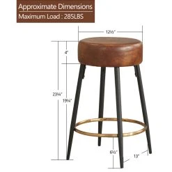 Duhome Elegant Lifestyle Minimalist Round Bar Stools, Yellowish Brown Faux Leather- 2 Pcs, 24 Inch -CHAMPRO shop 176151ca02ba6d4e 9127 w800 h800 b1 p0
