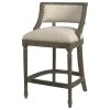 Jennifer Taylor Home Paris Stool With Backrest, Light Beige Linen, 26" Counter Height