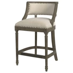 Jennifer Taylor Home Paris Stool With Backrest, Light Beige Linen, 26" Counter Height
