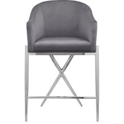 Meridian Furniture Xavier Velvet Upholstered Counter Height Stool, Gray, Chrome Finish -CHAMPRO shop 198152c7027419e7 6246 w800 h800 b1 p0