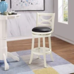 Boraam Industries, Inc. Boraam Florence Rubberwood Stool With Distressed White Finish 43729 -CHAMPRO shop 1a31d2b7020a858a 7612 w800 h800 b0 p0