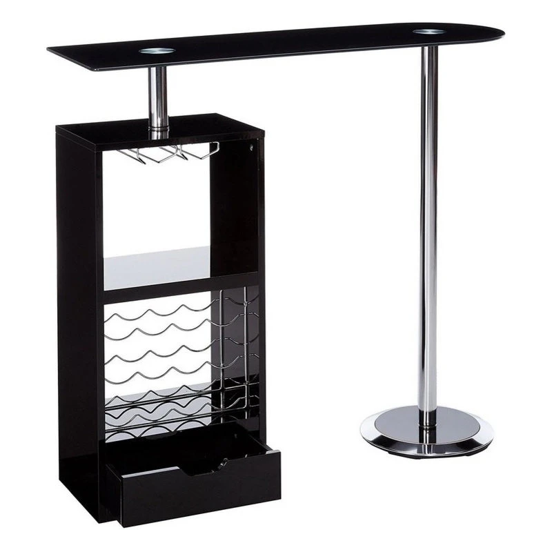 Home Furnishings Bar Table With Wine Bottle Storage And Glass Top, Glossy Black 3 Home Furnishings Bar Table With Wine Bottle Storage And Glass Top, Glossy Black - Image 3