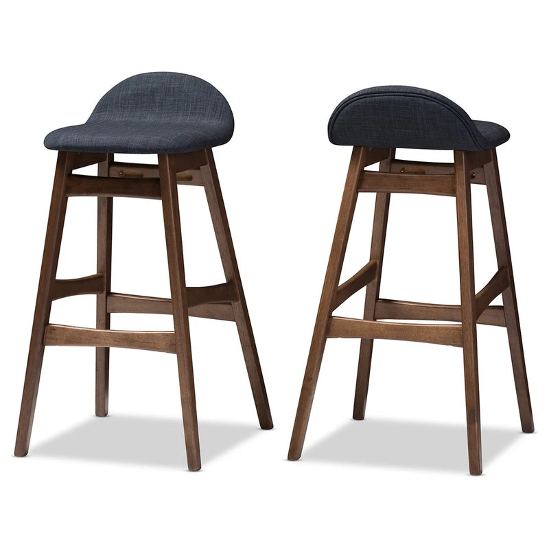Baxton Studio Bloom Walnut Wood Finishing 30" Bar Stools, Set Of 2, Dark Blue Fabric 3 Baxton Studio Bloom Walnut Wood Finishing 30" Bar Stools, Set Of 2, Dark Blue Fabric - Image 3