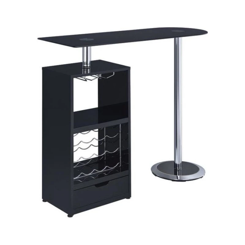 Home Furnishings Bar Table With Wine Bottle Storage And Glass Top, Glossy Black 1 Home Furnishings Bar Table With Wine Bottle Storage And Glass Top, Glossy Black