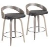 Lumisource Grotto Counter Stools With Swivels, Set Of 2, Light Gray Wood, Black, Pu, Chrome