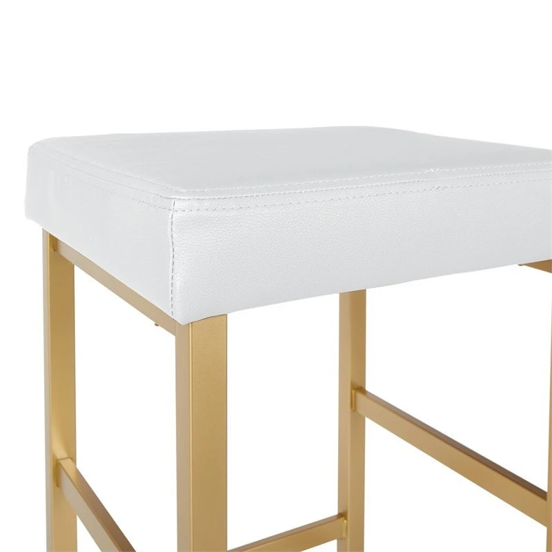 Office Star Products 26" Gold Backless Stool In White Faux Leather 3 Office Star Products 26" Gold Backless Stool In White Faux Leather - Image 3
