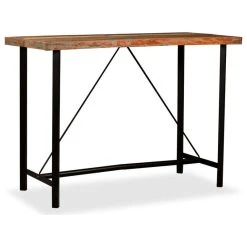 Vida XL International B.V. VidaXL Bar Table Polished 59" Steel Solid Reclaimed Wood Bistro Pub Dining -CHAMPRO shop 247111010ec74a76 0046 w800 h800 b1 p0