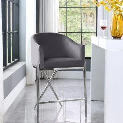 Meridian Furniture Xavier Velvet Upholstered Counter Height Stool, Gray, Chrome Finish -CHAMPRO shop 2541f507027419eb 6246 w800 h800 b0 p0