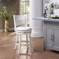 Boraam Industries, Inc. Boraam Bristol Hardwood Swivel Stool With Distressed White Finish 42424
