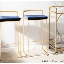 LumiSource Fuji Barstool, Gold With Blue Velvet, Set Of 2 -CHAMPRO shop 2871fd840aaadf00 5728 w800 h800 b0 p0