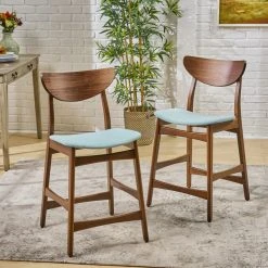 GDFStudio GDF Studio Molle Mid-Century Design Counter Stools, Mint/Walnut, Set Of 2