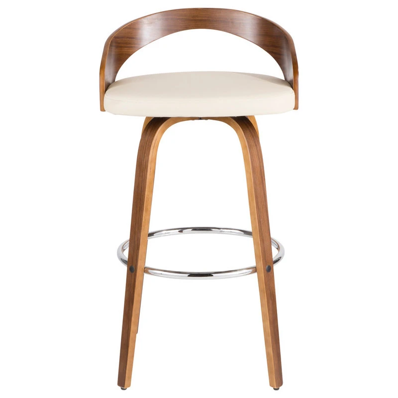 Lumisource Grotto Mid-Century Modern Barstool, Walnut/Cream Faux Leather, Set Of 2 3 Lumisource Grotto Mid-Century Modern Barstool, Walnut/Cream Faux Leather, Set Of 2 - Image 3