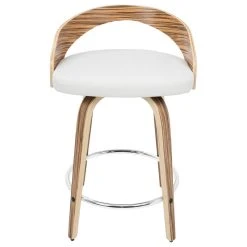 Lumisource Grotto Counter Stools With Swivels, Set Of 2, Zebra Wood, White, Pu, Chrome -CHAMPRO shop 2aa1afa10c4f35dd 0349 w800 h800 b1 p0