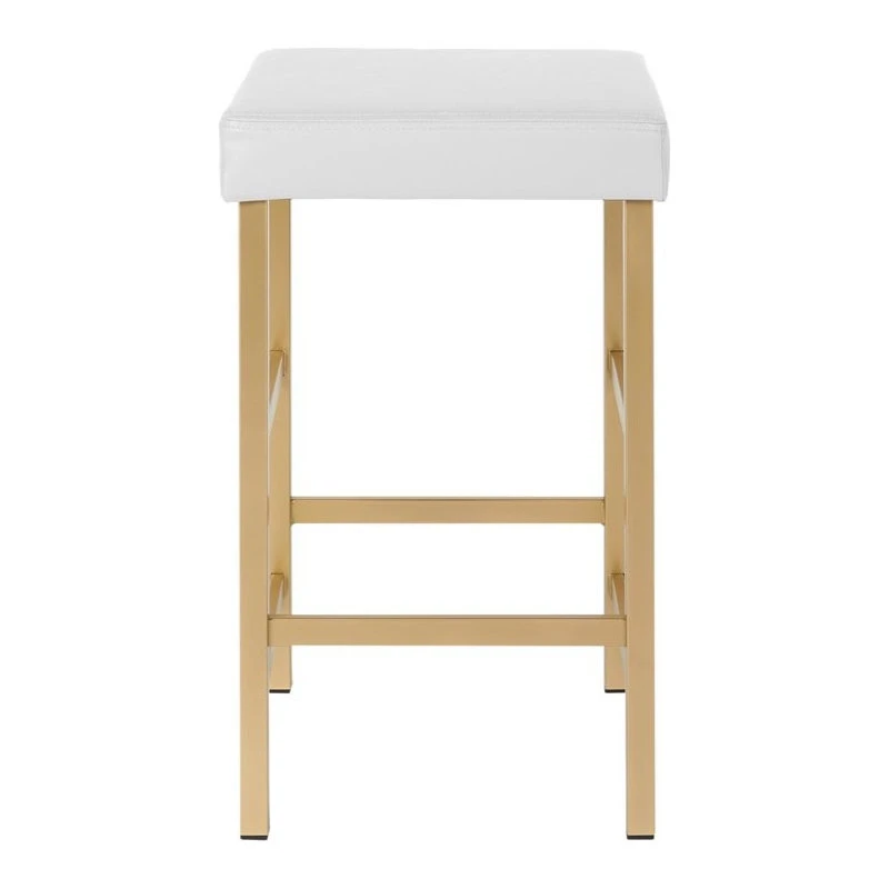 Office Star Products 26" Gold Backless Stool In White Faux Leather 2 Office Star Products 26" Gold Backless Stool In White Faux Leather - Image 2