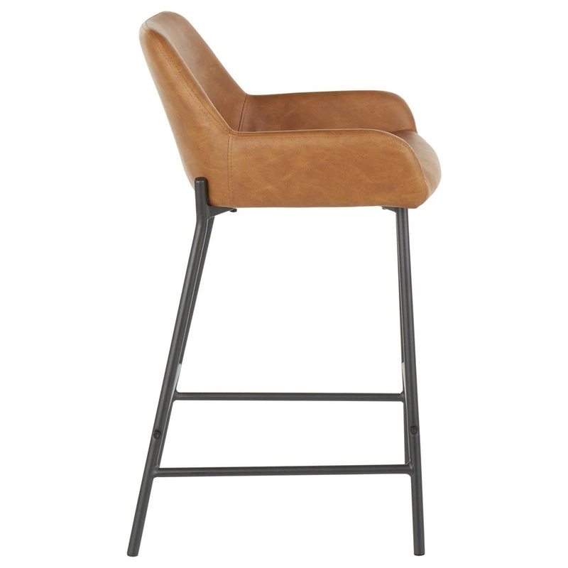 Lumisource Daniella Industrial Counter Stool In Black Metal, Camel Faux Leather, Set Of 2 4 Lumisource Daniella Industrial Counter Stool In Black Metal, Camel Faux Leather, Set Of 2 - Image 4