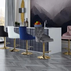 Meridian Furniture Claude Velvet Adjustable Stool, Navy, Gold Base -CHAMPRO shop 3041191503ade2d9 2429 w800 h800 b0 p0