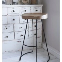 Benzara, Woodland Imprts, The Urban Port Wooden Saddle Seat Barstool With Tubular Metal Base, Small, Brown And Black