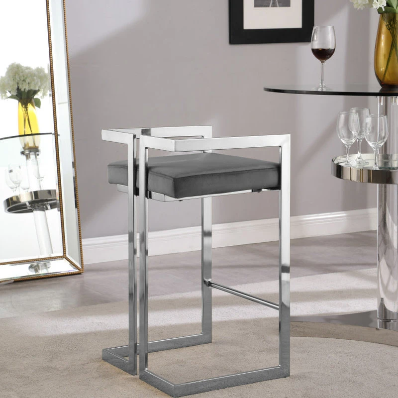 Meridian Furniture Ezra Counter Stool, Set Of 2, Gray Velvet, Chrome Base 6 Meridian Furniture Ezra Counter Stool, Set Of 2, Gray Velvet, Chrome Base - Image 6