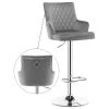 Duhome Inc 1 X Diamond Stitched Height Adjustable Velvet Bar Stool, Grey