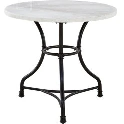 Steve Silver Claire Round Cafe Table - White Marble Top, Black Metal Base