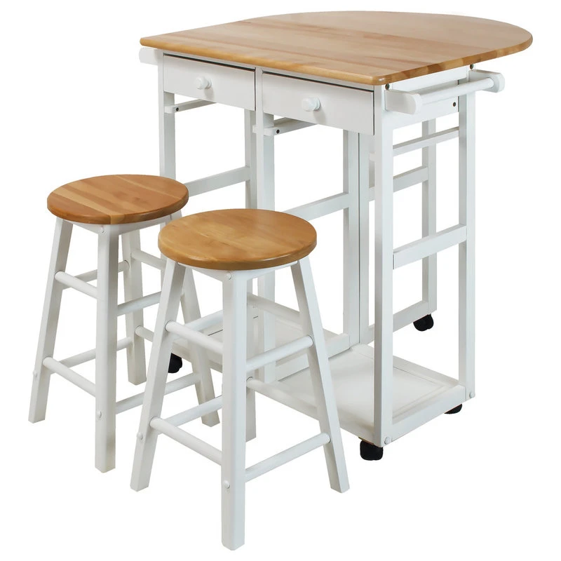 Casual Home Breakfast Cart With Drop Leaf Table, White 3 Casual Home Breakfast Cart With Drop Leaf Table, White - Image 3