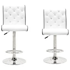 Best Master Furniture Modern Swivel Bar Stool With Crystals And "Tufted" Look, Set Of 2, White