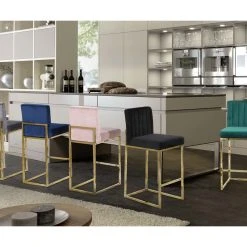 Meridian Furniture Giselle Velvet Counter Stool, Black, Gold Base