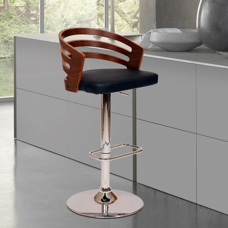 Armen Living Adele Black Faux Leather And Walnut Wood Bar Stool LCADSWBABLWA 4 Armen Living Adele Black Faux Leather And Walnut Wood Bar Stool LCADSWBABLWA - Image 4