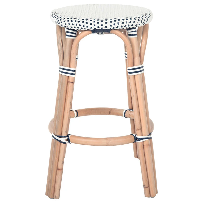 KOUBOO Bistro Backless Rattan Stool, White And Blue, Counter Stool 4 KOUBOO Bistro Backless Rattan Stool, White And Blue, Counter Stool - Image 4